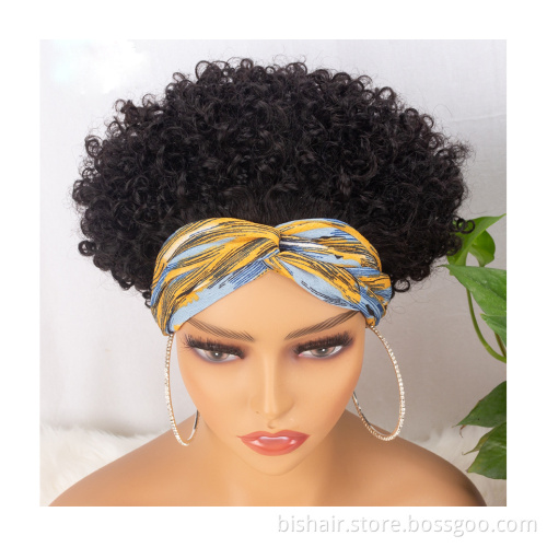 Wholesale Jerry Curly Headband Wig Human Hair Wigs Brazilian Remy Full Machine Made Wig Short Deep Wave For Black Women